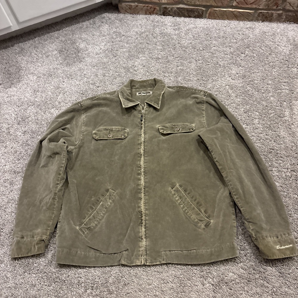 VINTAGE Quicksilver Jacket Mens Large Corduroy Sherpa Lined Y2K Zip Surf Grey